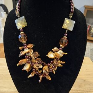 Elegant Beaded Necklace with Amber and Purple Accents